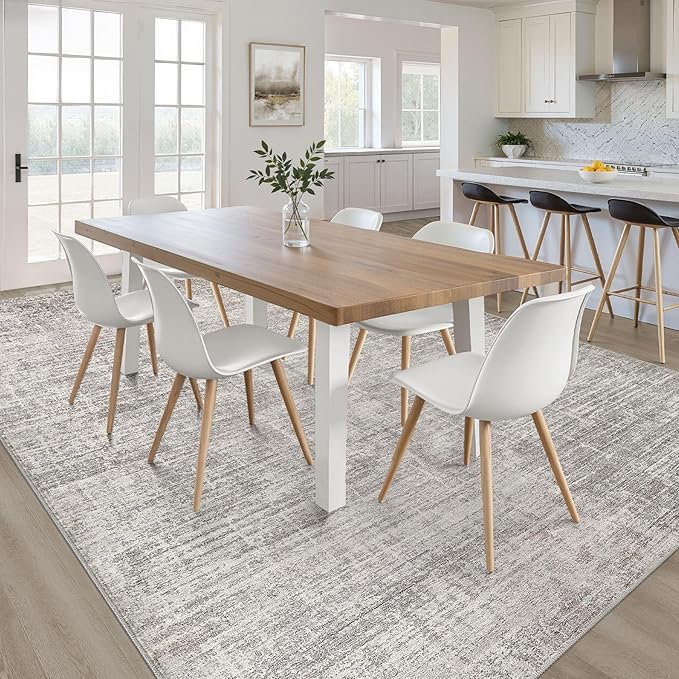 5x7 Area Rugs Living Room: Washable Large Neutral Rug Abstract Soft Modern Stain Resistant Indoor Floor Non-Slip Carpet for Bedroom Nursery Kids Office Playroom Dining Room Under Table- Brown Gray
