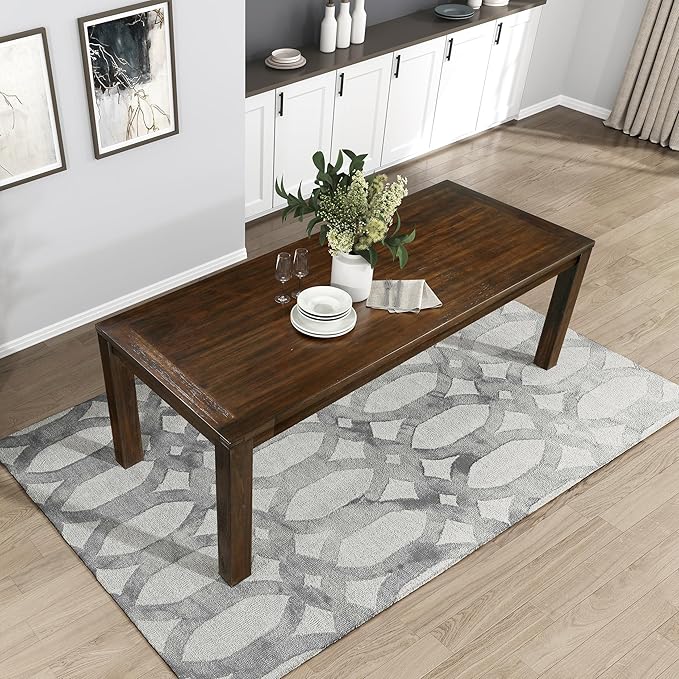 Lexicon 79" Dining Table for 8, Modern Rectangular Dining Room Table, Solid Acacia Wood Dining Table, Modern Wood Table with Solid Wood Leg for Kitchen/Dining/Living Room, Easy Assembly, Dark Brown