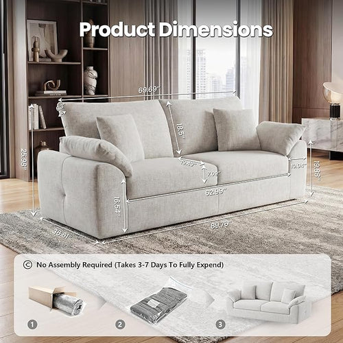 89.8" Modern Loveseat Sofa for Living Room, Cloud Boneless Couches with 4 Pillows, Mid Century Loveseat couches for Small Place, No Assembly Required, Beige