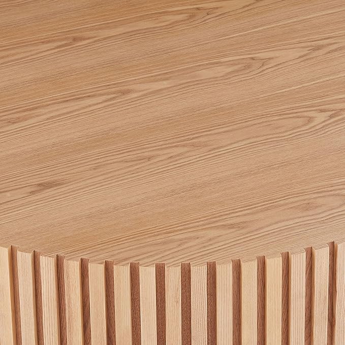 Round Coffee Table Wood Circle Coffee Table for Living Room Contemporary Fluted Table for Apartment, Easy Assembly ø35.43'', Oak