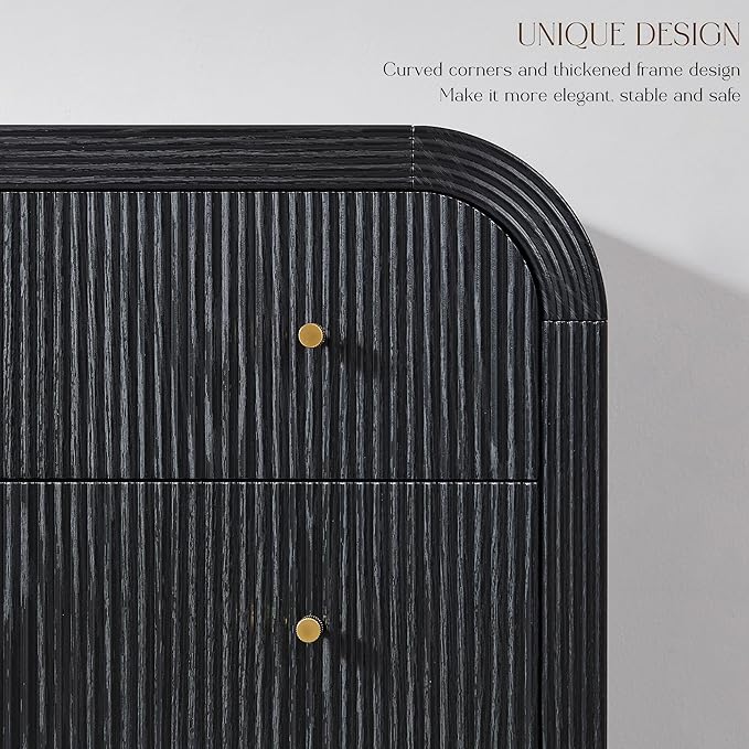 T4TREAM Fluted 6 Drawers Dresser for Bedroom, 54" Wide Modern Chest of Drawers with Thickened Curved Profile Design, Wood Dressers TV Stand for Bedroom, Living Room, Hallway, Black Oak