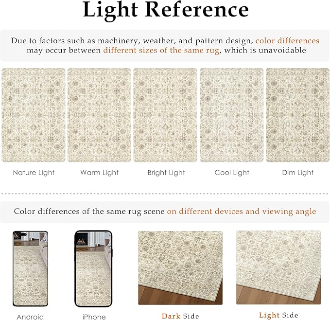 PureCozy 6x9 Area Rug Machine Washable Living Room Bedroom Vintage Distressed Non Slip Carpet Indoor Large Low Plie Thin Beige Dining Room Home Office Retro Accent Rug