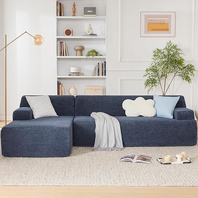 Weture 107" Modular Sectional Cloud Couch, Boneless couches Sponge sectionals for Living Room, High Density Sponges Sofa, Modular L-Shape with Chaise, Blue