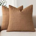 Foindtower Set of 2 Decorative Linen Check Throw Pillow Covers Neutral Farmhouse Vintage Cushion Covers Modern Boho Home Decor for Sofa Chair Couch Bedroom Living Room,18×18 Inch,Brick