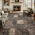 Vintage Washable Area Rug for Living Room,Low Pile 8x10 Non Slip Carpet Non-Shedding Area Rug Soft Indoor Stain Resistant Rug Floral Print Mat for Bedroom Dining Room 084-Brown