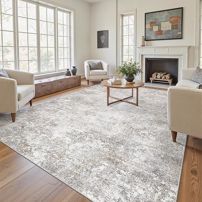 Art&Tuft Washable Rugs 8x10, Anti-Slip Backing Abstract 8x10 Area Rugs, Stain Resistant Rugs for Living Room, Foldable Large Area Rug(8'x10',Brown Grey)