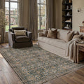 5x7 Washable Traditional Area Rug for Living Room Brown Floral Non Slip Low Pile Throw Rug Neutral Vintage Stain Resistant Carpet Bedroom Kitchen Playroom Office Dining Room