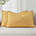 decorUhome Summer Decorative Throw Pillow Covers 12x20 Set of 2 Lumbar Faux Linen Outdoor Neutral Farmhouse Pillow Covers with Stitched Edge for Couch Sofa Living Room, Mustard Yellow