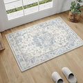 2x3 Washable Neutral Area Rug Blue Vintage Entryway Kitchen Carpet Non-Slip Soft Low Pile Farmhouse Indoor Small Throw Rug for Bedroom Bathroom Entrance