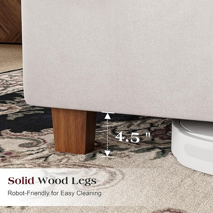 PaPaJet California King Size Bed Frame with 61.4" Tall Wingback Design Headboard, Velvet Upholstered Platform, Handmade Deep Button Tufting, Solid Wood Legs, No Box Spring Needed, Cream