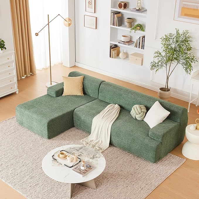 Weture 107" Modular Sectional Cloud Couch, Boneless couches Sponge sectionals for Living Room, High Density Sponges Sofa, Modular L-Shape with Chaise, Green