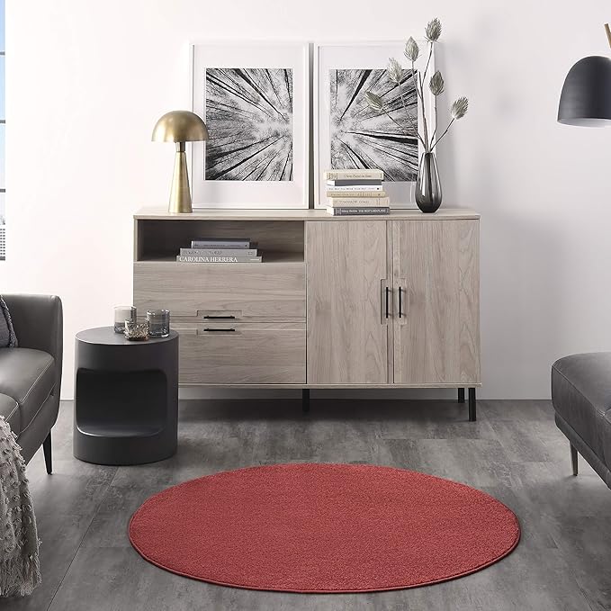 Nourison Home Nourison Essentials Brick Red 4' x Round Area Rug - Easy Clean, Non Shedding, Bed Room, Living Room, Dining Room, Kitchen (4' x Round)