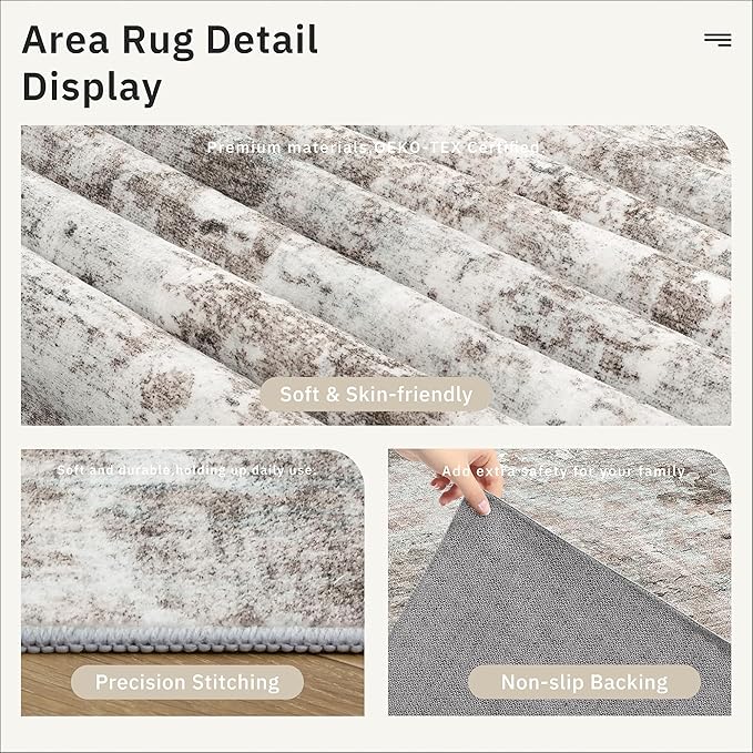 Soalmost Area Rugs 4x6 for Living Room, Vintage Washable Rugs for Dining Room, Kitchen, Non-Slip Area Rug Pink Grey