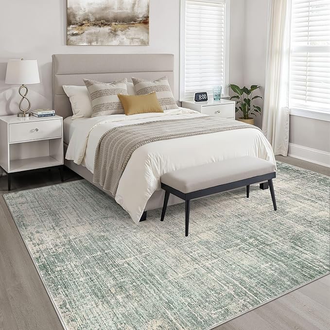 10x12 Area Rug Living Room: Washable Large Neutral Green Rugs Abstract Soft Modern Stain Resistant Indoor Floor Non-Slip Carpet for Bedroom Nursery Kids Office Playroom Dining Room Under Table Home