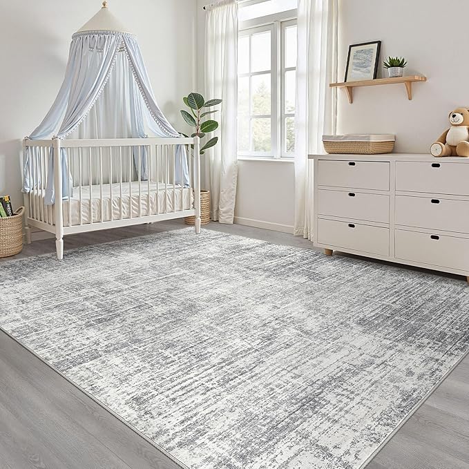 12x15 Area Rug Living Room: Washable Large Neutral Grey Rugs Abstract Soft Modern Stain Resistant Indoor Floor Non-Slip Carpet for Bedroom Nursery Kids Office Playroom Dining Room Under Table Home