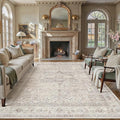 8x10 Washable Vintage Area Rug Beige Oriental Living Room Bedroom Throw Rug Neutral Non Slip Soft Low Pile Carpet for Dining Room Office Nursery Indoor