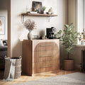 BELLEZE Fluted Modular Sideboard Cabinet, Classic Modern Buffet Cabinet with 3 Drawers, Accent Credenza Storage Cabinet for Dining Room Living Room Entryway (Camel)