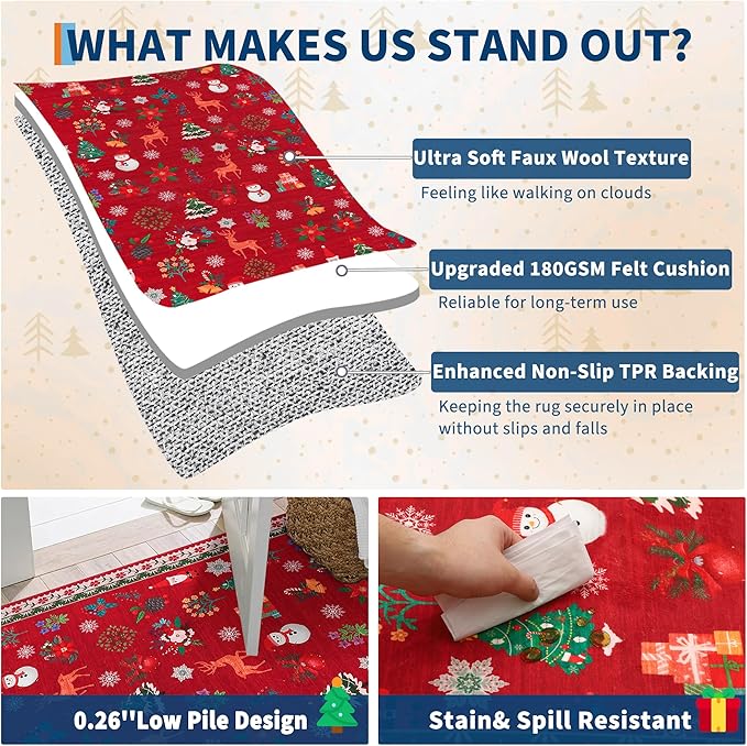 Garvee 2x6 Christmas Long Hallway Runner Rug Boho Xmas Kitchen Runner Rug Washable Carpet Decorative Romance Throw Rugs Non-Slip Area Rug for Bedroom Living Room Kitchen Nursery, Red