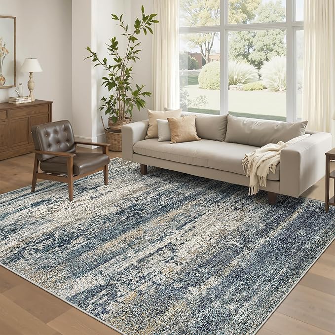 Art&Tuft Washable Rug 6x9, Anti-Slip Backing Abstract 6x9 Area Rug, Stain Resistant Rugs for Living Room, Foldable Machine Washable Area Rug (6'x9', Navy)