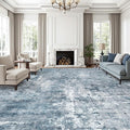 Soalmost 10x14 Area Rugs for Living Room, Non Slip Machine Washable Vintage Rugs, Low Pile Lightweight Large Rug for Bedroom, Dining Room, Home Office Blue