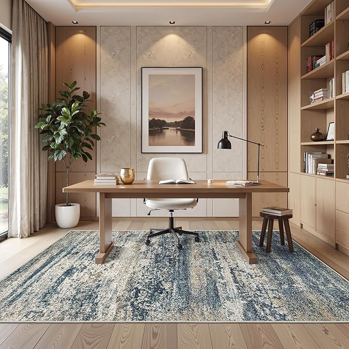 Art&Tuft Washable Rug 6x9, Anti-Slip Backing Abstract 6x9 Area Rug, Stain Resistant Rugs for Living Room, Foldable Machine Washable Area Rug (6'x9', Navy)