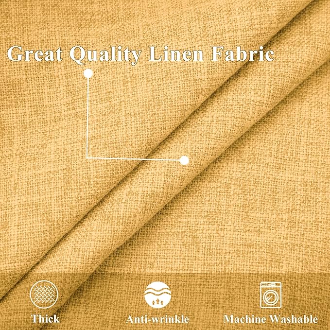 decorUhome Summer Decorative Throw Pillow Covers 26x26 Set of 2 Square Faux Linen Outdoor Neutral Farmhouse Euro Sham Pillow Covers with Stitched Edge for Couch Sofa Living Room, Mustard Yellow