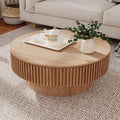 Round Coffee Table with Storage, Modern Handcraft Drum Coffee Table Wood Circle Center Table for Living Room Apartment, 31.49" Oak