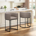 26" H Counter Height Bar Stools Set of 2, Modern Barrel Counter Stools with Backrest and Arms, Linen Fabric Upholstered Accent Barstools for Kitchen Island,Support 450 LBS (Sand)