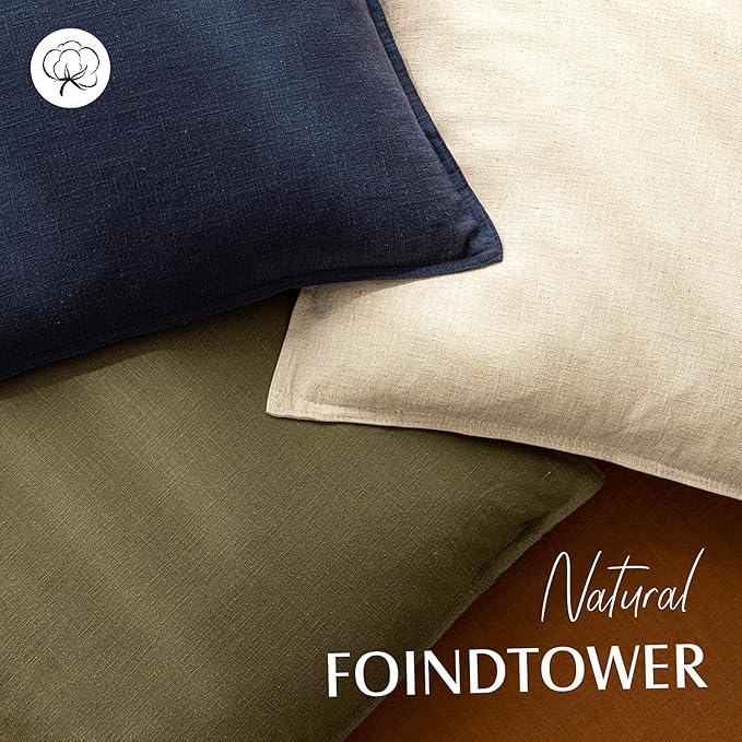Foindtower Pack of 2, Decorative Linen Soild Throw Pillow Covers Soft Accent Cushion Case Boho Farmhouse Pillowcase for Chair Couch Sofa Bedroom Living Room Home Decor 16 x 16 Inch Olive Green