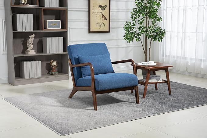 KEIKI Mid Century Modern Accent Chair, Modern Armchair with Sleek Wood Frame, Comes with Comfort Waist Pillow, Boho Decor