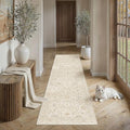 2x8 Beige Washable Runner Rug for Living Room Bedroom Neutral Soft Floral Non Slip Runner Rug Lightweight Vintage Low Pile Distressed Runner Kitchen Hallway Bedroom