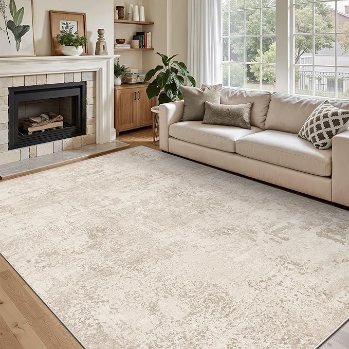 Art&Tuft Washable Rugs 6x9, Anti-Slip Backing Abstract 6x9 Area Rugs, Stain Resistant Rugs for Living Room, Foldable Machine Washable Area Rug (6'x9', Beige)
