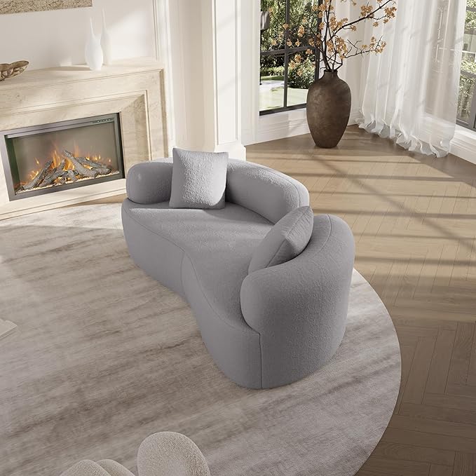 66.93 Inch Curved Loveseat Sofa with High - Density Foam Cushion, Full Compression Modular 2-Seater Couch, No Assembly Required, for Small Spaces & Living Room, Pearl Grey
