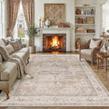 8x10 Washable Vintage Area Rug Coral Oriental Living Room Bedroom Throw Rug Neutral Non Slip Soft Low Pile Carpet for Dining Room Office Nursery Indoor