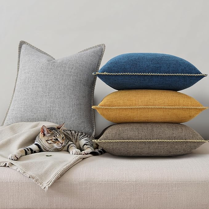 decorUhome Summer Decorative Throw Pillow Covers 12x20 Set of 2 Lumbar Faux Linen Outdoor Neutral Farmhouse Pillow Covers with Stitched Edge for Couch Sofa Living Room, Light Grey