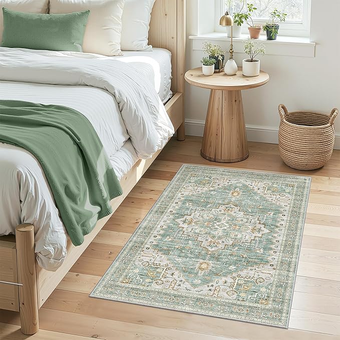 Floral Rugs for Entryway, 2X3 Washable Kitchen Rugs Non Slip Indoor Door Mat Stain Resistant Small Low-Pile Throw Carpet for Bathroom Bedroom(2x3,Green)