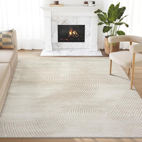Abani Neutral Beige Area Rug | 10' x 14' Tan Geometric Carpet with Zen Circle Pattern | Washable Rugs for Living Room, Bedroom, Office