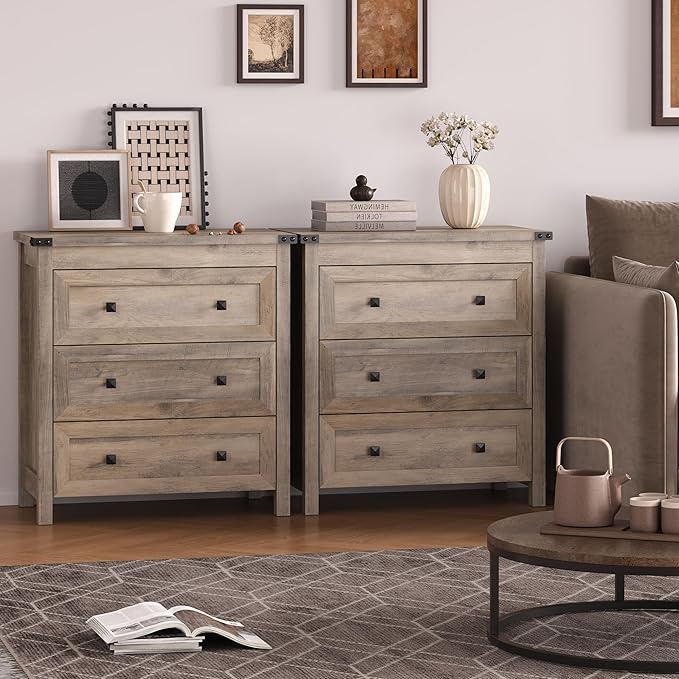 BORNOON 3-Drawer Dresser, Small Wooden Chest of Drawers with Metal Knobs, Water-Resistant Top, Storage Organizer with Anti-Tip Kit for Bedroom, Nursery, Living Room