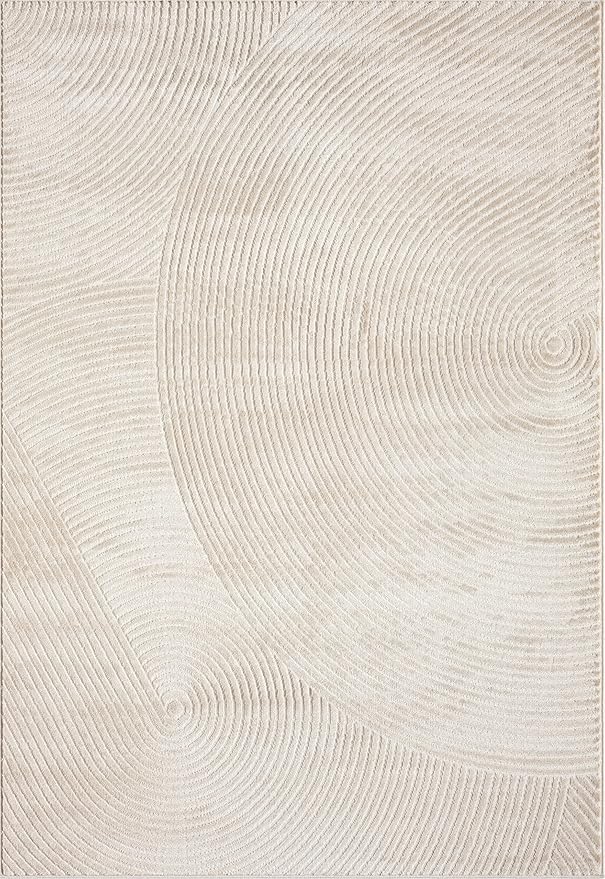 Abani Neutral Beige Area Rug | 10' x 14' Tan Geometric Carpet with Zen Circle Pattern | Washable Rugs for Living Room, Bedroom, Office