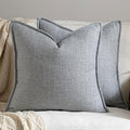 DEZENE 26x26 Linen Euro Sham Pillow Covers Steel Blue Pack of 2 Farmhouse Boho Neutral Accents Striped Textured Square Decorative Throw Pillow Cases for Living Room Couch Bed Home Decor