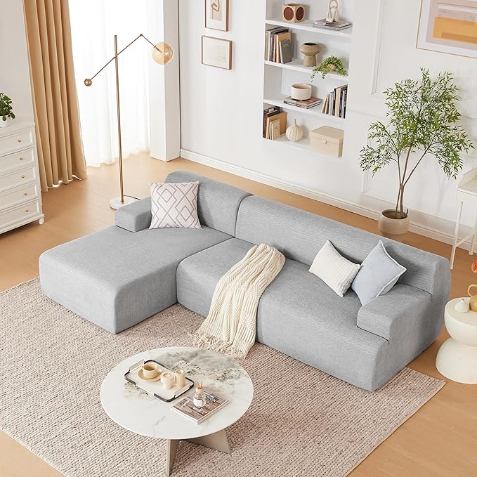 Weture 107" Modular Sectional Cloud Couch, Boneless couches Sponge sectionals for Living Room, High Density Sponges Sofa, Modular L-Shape with Chaise, Lightgrey