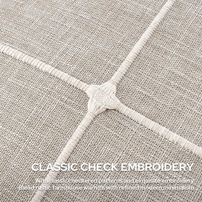 HOMEIDEAS Decorative Plaid Throw Pillow Covers 20x12 Set of 2, Tan Farmhouse Pillow Covers, Neutral Faux Linen Cushion Covers for Couch Sofa Bed Home Decor