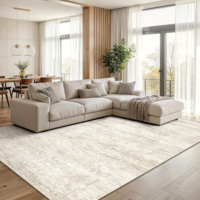 Art&Tuft Washable Rugs 5x7 - Stain Resistant Anti-Slip Backing Abstract 5x7 Area Rugs for Living Room, Foldable Machine Washable Area Rug(5'x7', Beige)