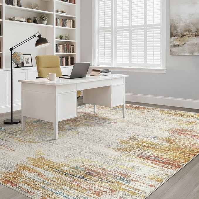 8x10 Area Rugs Living Room: Washable Large Neutral Rug Abstract Soft Modern Stain Resistant Indoor Floor Non-Slip Carpet for Bedroom Nursery Kids Classroom Playroom Dining Room Office- Gold Colorful