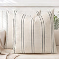 AELS 26x26 Decorative Farmhouse Linen Throw Pillow Covers, Boho Textured Pillow Case, Set of 2, Beige with White & Black Stitch Yarn Dyed Stripe Cushion Cover for Sofa Couch Living Room (Cover ONLY)