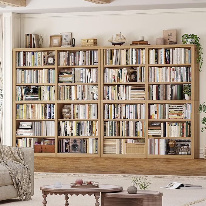 HOSTACK 63" W Open Book Shelf, 73" Tall Bookshelf with Storage, Modern Wood Bookshelf, Large Bookcase with 12 Display Shelves, 6 Tier Wooden Book Case for Living Room, Home Office, Library, Light Wood