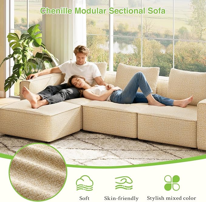 Welzona 75" loveseat Sofa, Comfy Chenille Love Seat, Wood Frame Small Couches for Small Spaces, Tool-Free Setup 2 Seater Modern Loveseat, 22"Deep Seat Sofas for Living Room, Apartment, Bedroom, Camel