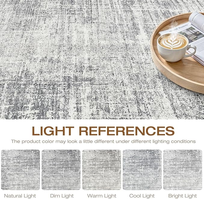 6x9 Area Rugs Living Room: Washable Large Neutral Grey Rug Abstract Soft Modern Stain Resistant Indoor Floor Non-Slip Carpet for Bedroom Nursery Kids Office Playroom Dining Room Under Table Home