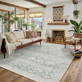 PureCozy Green 6x9 Area Rug Washable Vintage Living Room Bedroom Carpet Indoor Non Slip Soft Low Pile Thin Retro Accent Home Office Dining Room Rugs