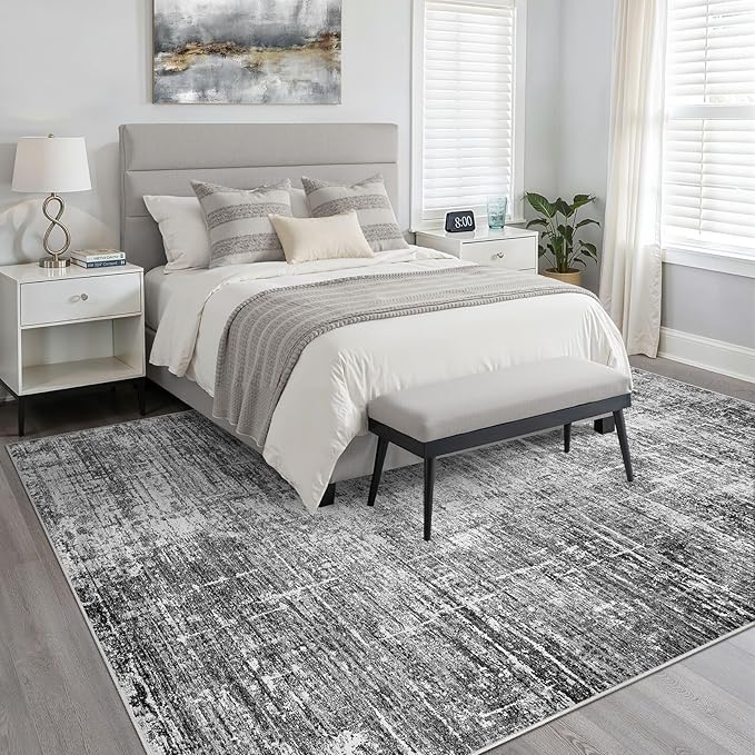 9x12 Area Rug Living Room: Washable Large Neutral Black Rug Abstract Soft Modern Stain Resistant Indoor Floor Non-Slip Carpet for Bedroom Nursery Kids Office Playroom Dining Room Under Table Home